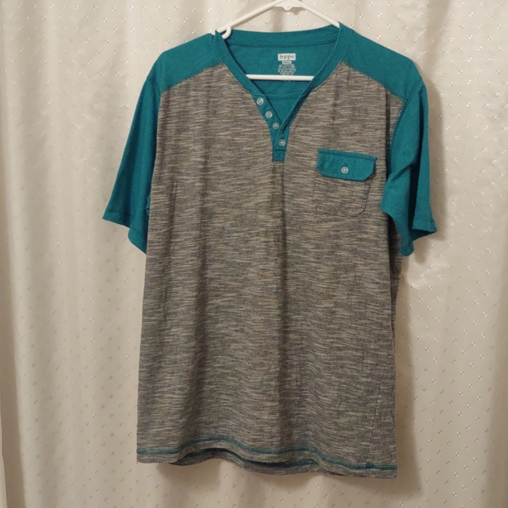 Hype men's color block tee gray & teal, size Medium.